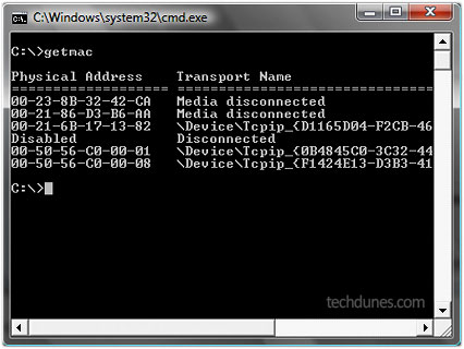 how to get mac address of pc